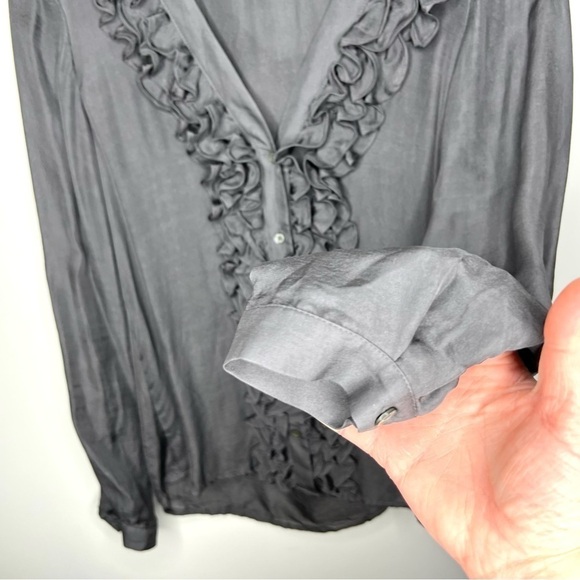 FRAME Tuxedo Smoke Grey Gray Silk Chiffon Ruffle Button Down Blouse Extra Small - Picture 5 of 16